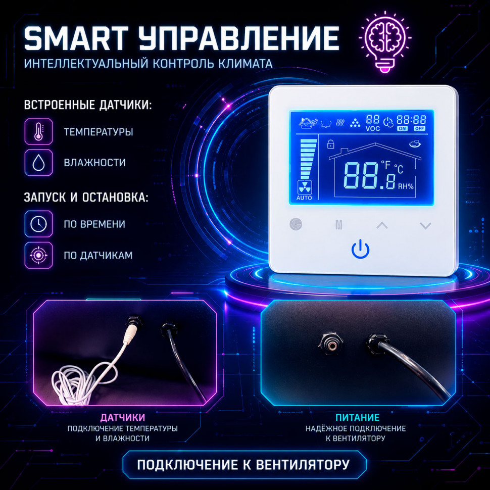 Бесшумный канальный вентилятор Dastech HDI-150PE Smart управление