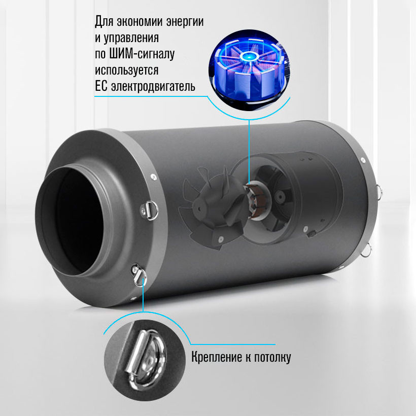 Бесшумный канальный вентилятор Dastech HDI-315PE Smart управление