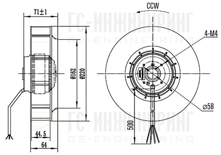 Габаритные размеры Мотор-колесо MES CF220B-2E-AC0